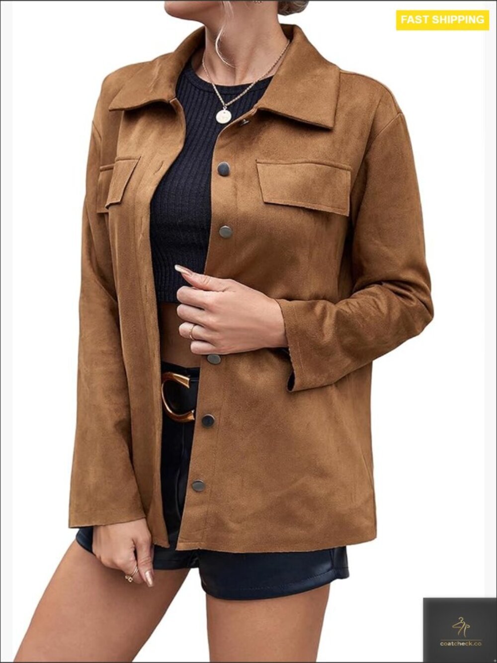 Faux Suede Shirt Jacket Oversized Snap Button Down Lapel Shacket Coat